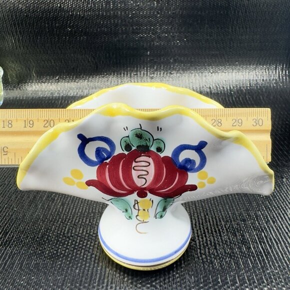 Vintage Italian Pottery Napkin Holder Hand Painted RedWare Floral Pattern Italy - Picture 3 of 11